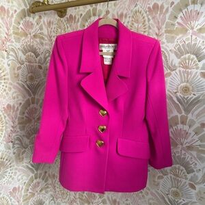 Vintage Yves Saint Laurent Hot Pink Blazer With Gold Heart Buttons